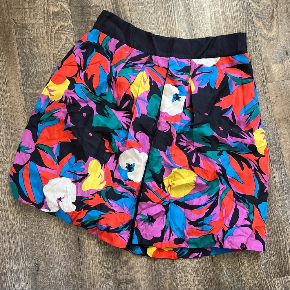 New! Anthropologie Lili Silk Pleated Multicolor Floral Print Lined Skirt Size 10